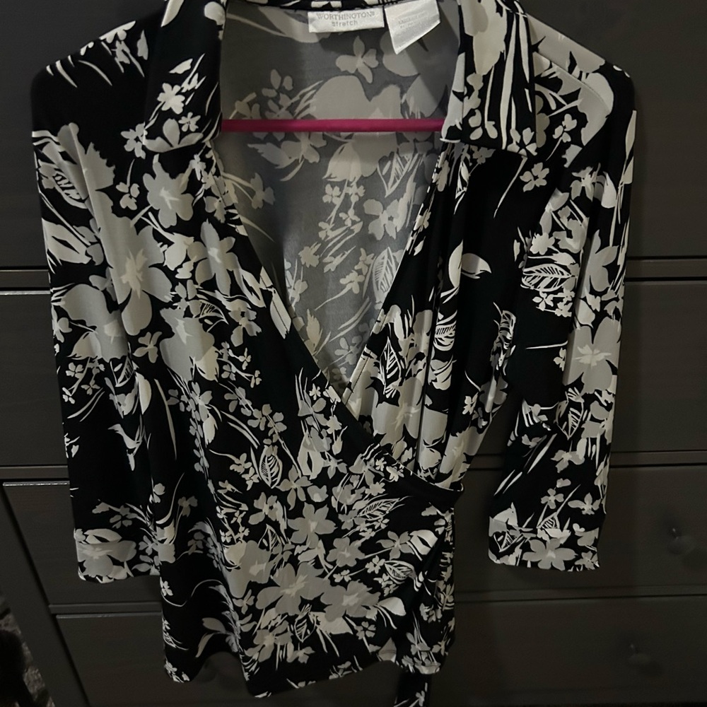 Floral Black and White Women's Top
